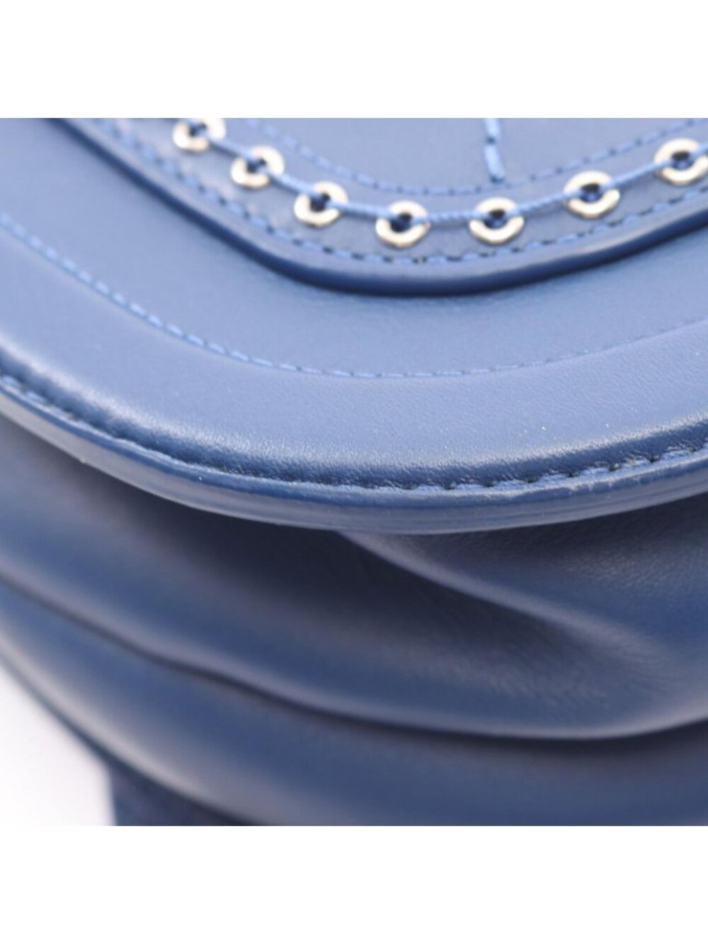 Chanel Shoulder Bag Quilted Coco Eyelet Round Mini Blue Leather Chain - Picture 8 of 9